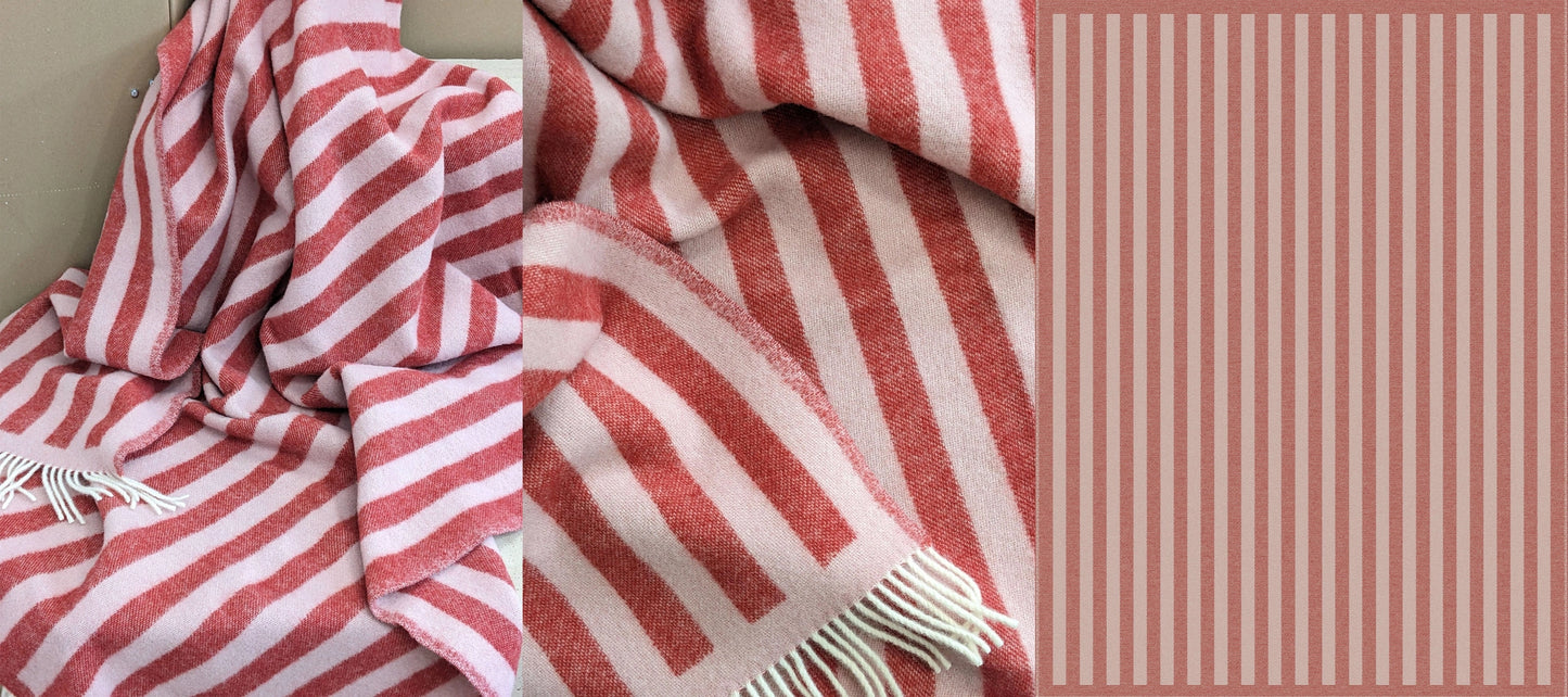 Wolldecke/Kuscheldecke STRIPES Red/Rose