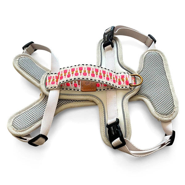 Handgemachtes Premium Hundegeschirr Gepolstert Grau/Pink von Hey Lana Ansicht Rücken, erhältlich bei fiffi&muschi - Hundeladen/Concept Store Köln