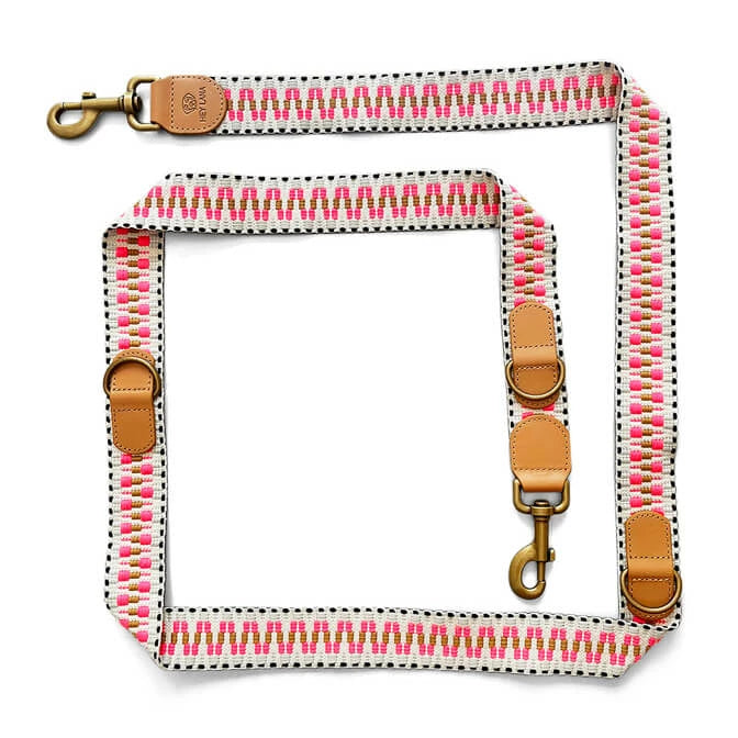 Hundeleine Premium 3fach verstellbar Pink/Beige