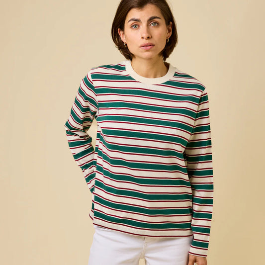 Langarmshirt Gestreift aus Bio-Baumwolle in Dunkelgrün/Bordeaux