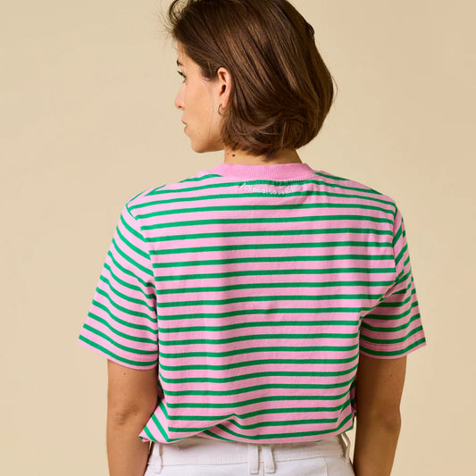 T-Shirt Gestreift aus Bio-Baumwolle in Pink/Grün