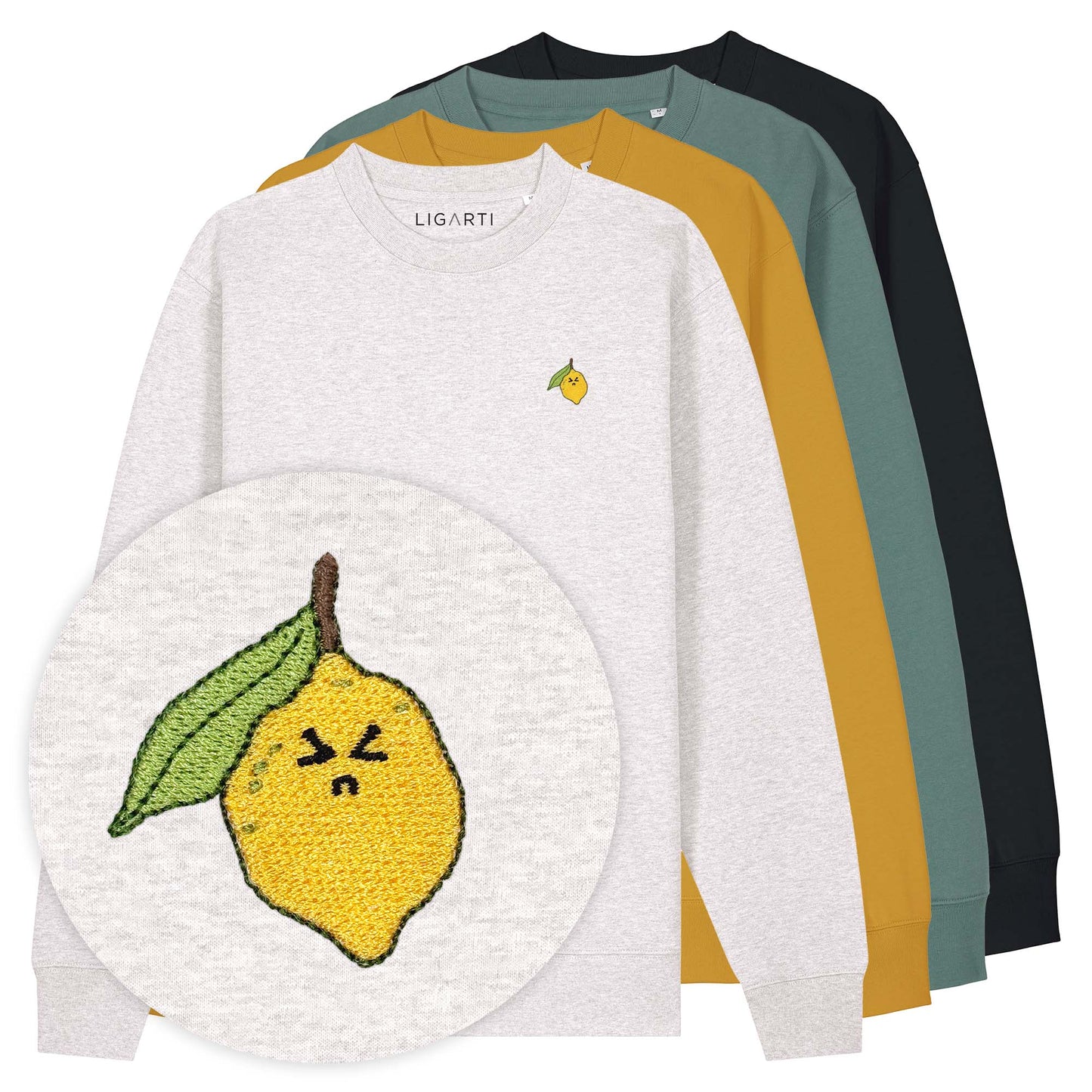 Bestickter Pullover Zitrone | Schwarz