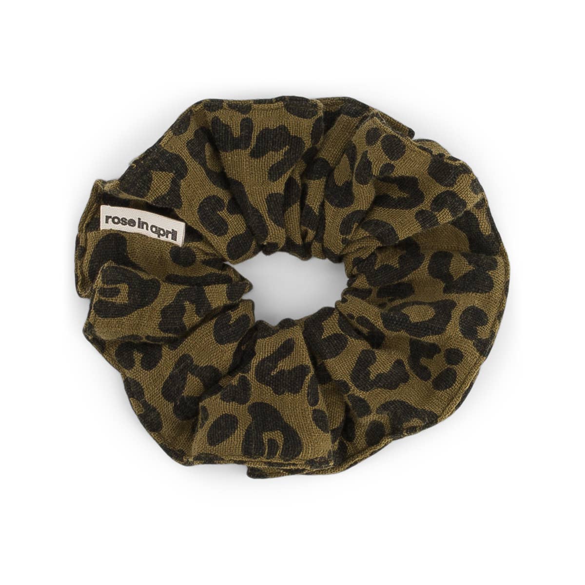 Haargummi GRAOU aus Baumwollmusselin mit olivgrünem Leoprint