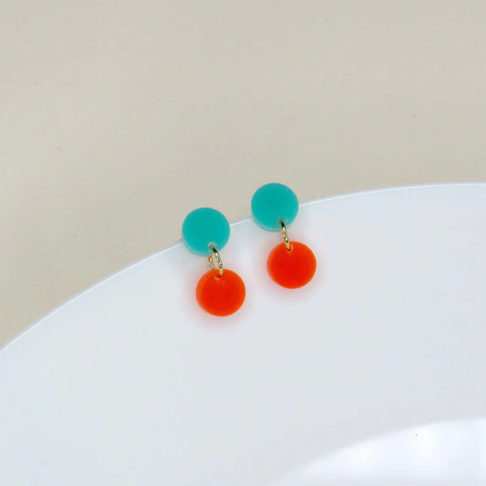 Dotty Acryl Ohrringe in Türkis/Neonorange