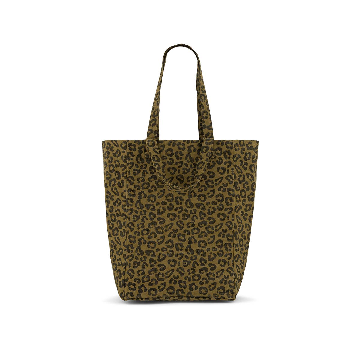 Große Baumwolltasche ELISABETH mit olivgrünem Leopardenmuster