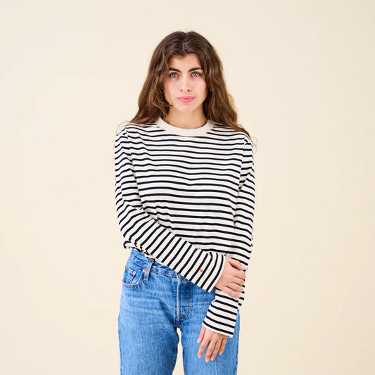 Langarmshirt Gestreift aus Bio-Baumwolle in Schwarz/Off-White