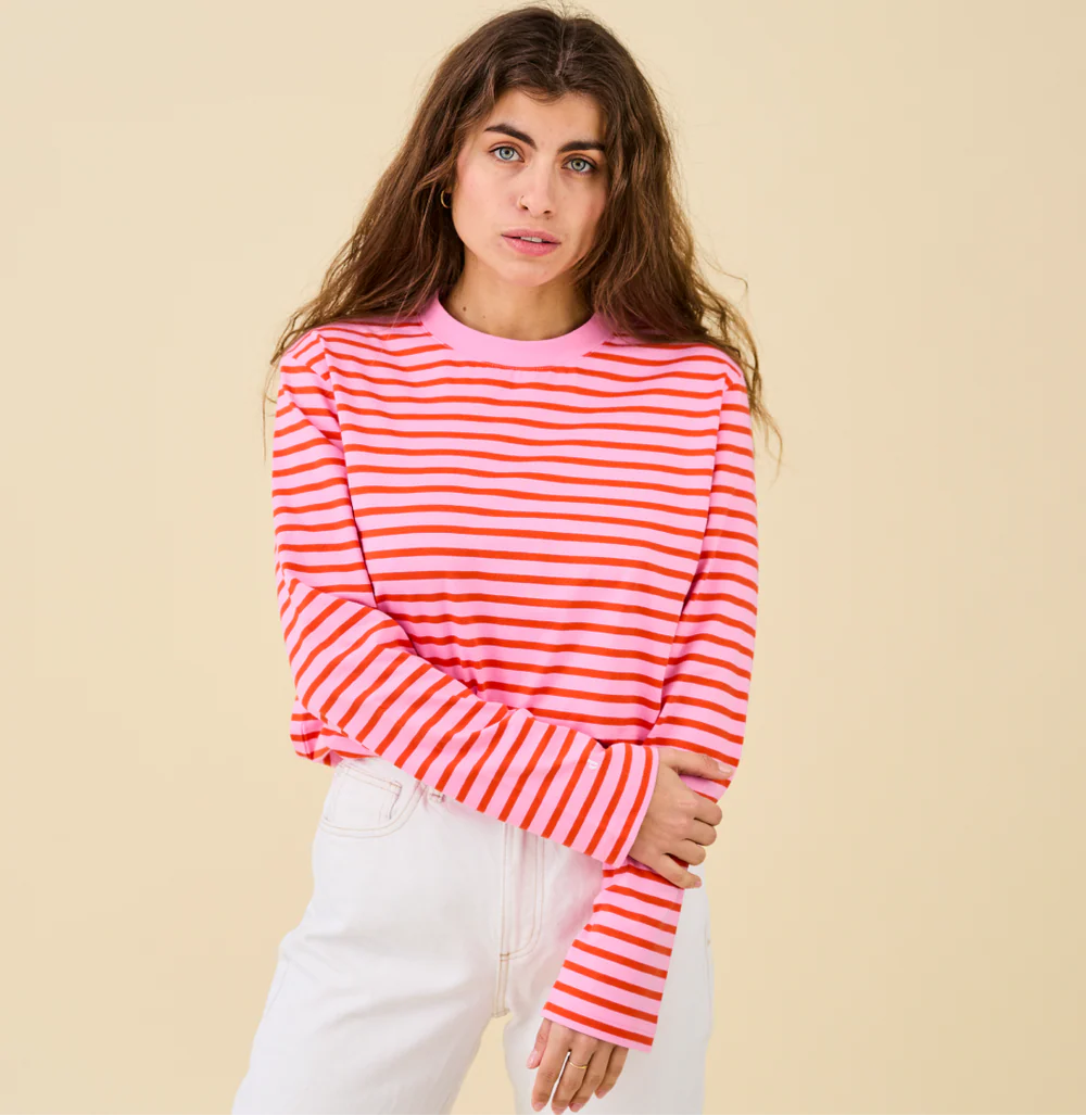 Langarmshirt Gestreift aus Bio-Baumwolle in Pink/Rot