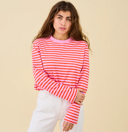 Langarmshirt Gestreift aus Bio-Baumwolle in Pink/Rot