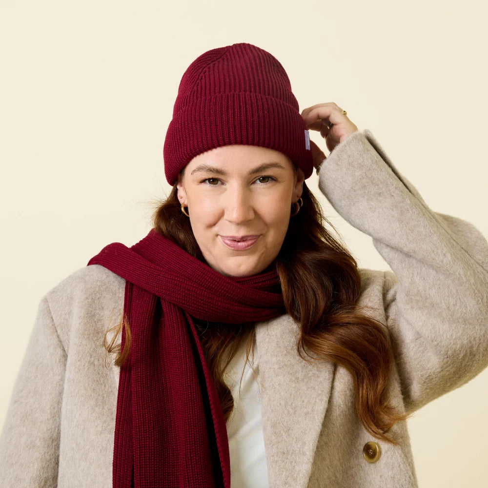 Beanie aus Merinowolle Bordeaux