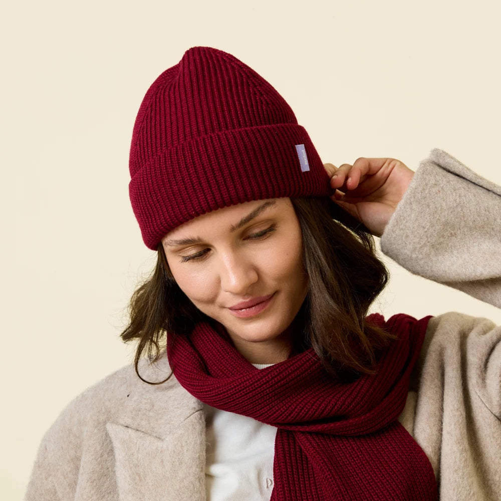 Beanie aus Merinowolle Bordeaux