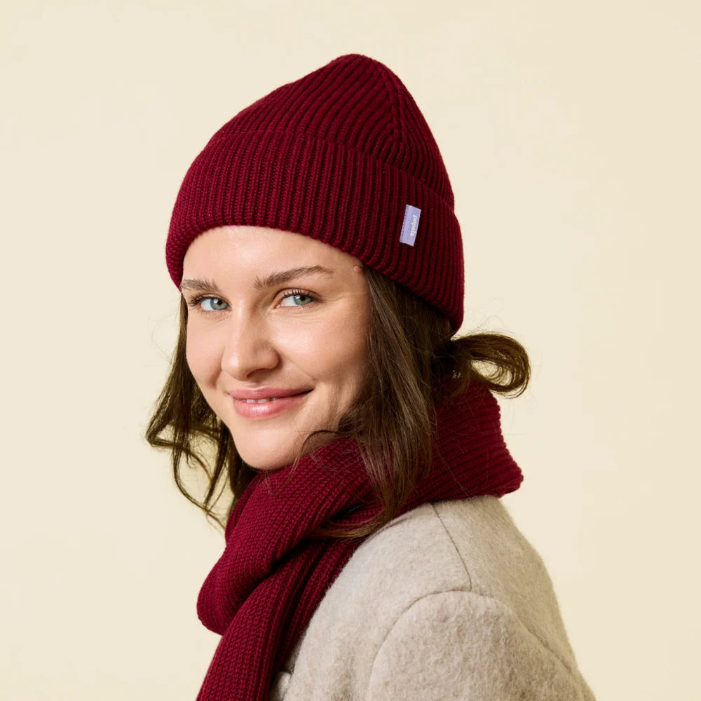 Beanie aus Merinowolle Bordeaux