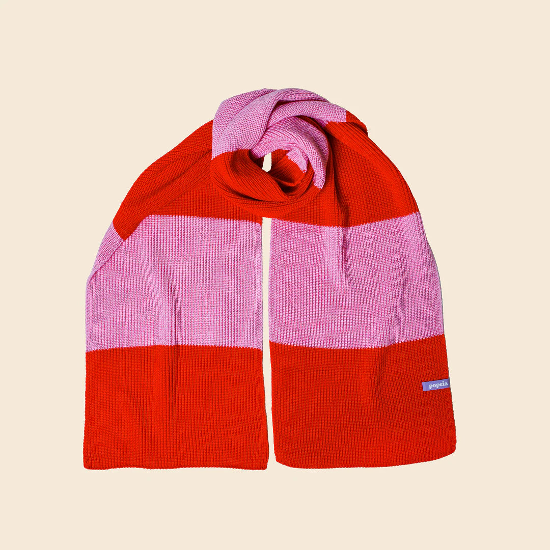 Gestreifter Schal aus Merinowolle Pink/Rot