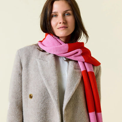 Gestreifter Schal aus Merinowolle Pink/Rot