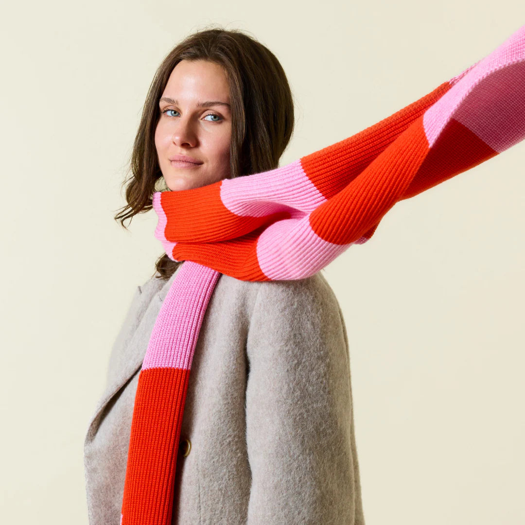 Gestreifter Schal aus Merinowolle Pink/Rot