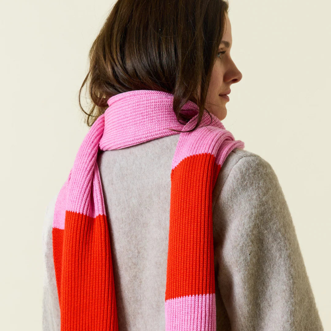 Gestreifter Schal aus Merinowolle Pink/Rot