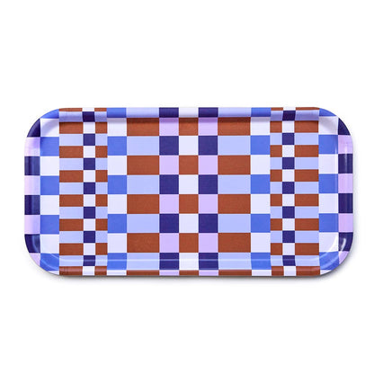 Serviertablett KARIERTER MIX Karamell/Himmelblau