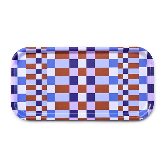 Serviertablett KARIERTER MIX Karamell/Himmelblau