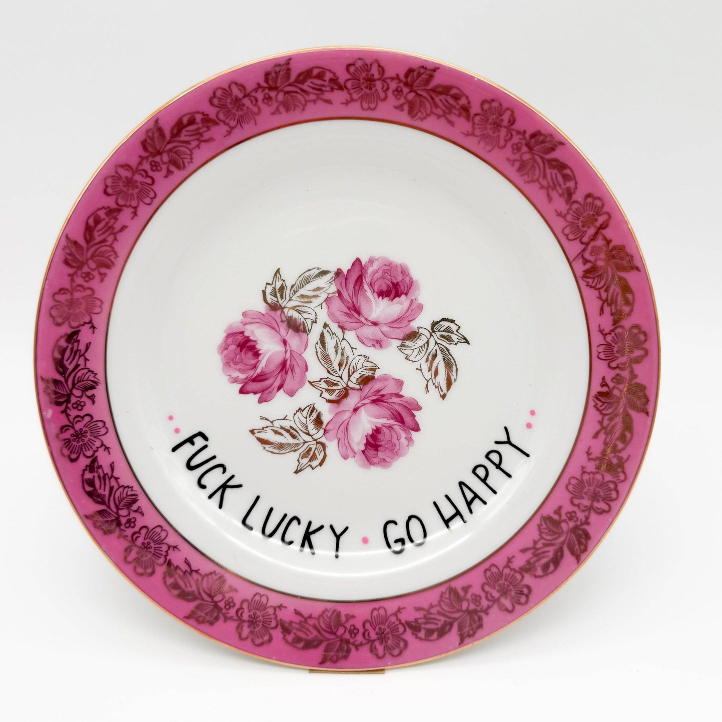 Wandteller midi FUCK LUCKY GO HAPPY "pinkish"