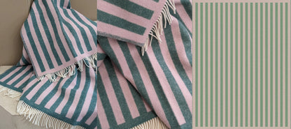 Wolldecke/Kuscheldecke STRIPES Greenstone/Rose
