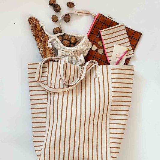 Tasche ELISABETH Greige mit Streifen