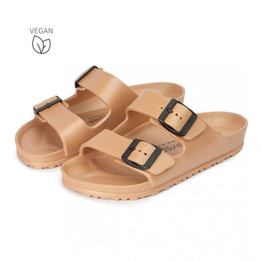 Sandale New Coachella Nude/Beige mit schwarzen Schnallen