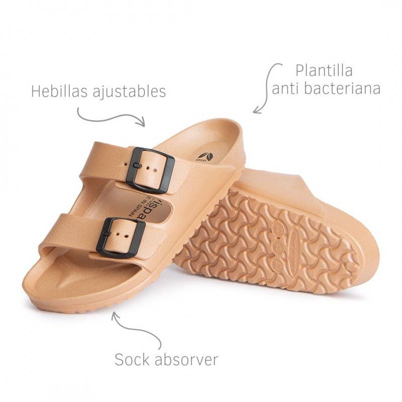 Sandale New Coachella Nude/Beige mit schwarzen Schnallen