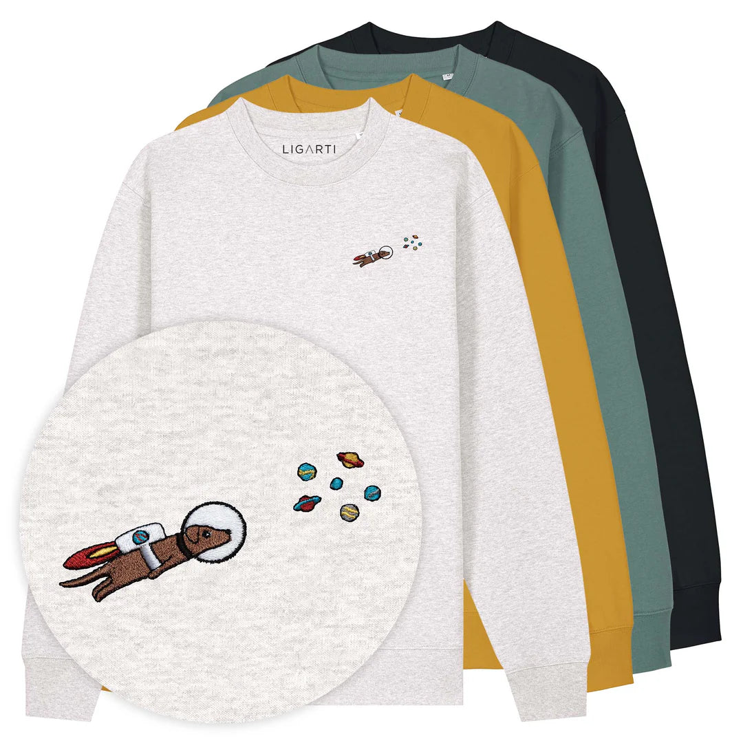 Bestickter Pullover Astrowau der Space-Hund | Grau