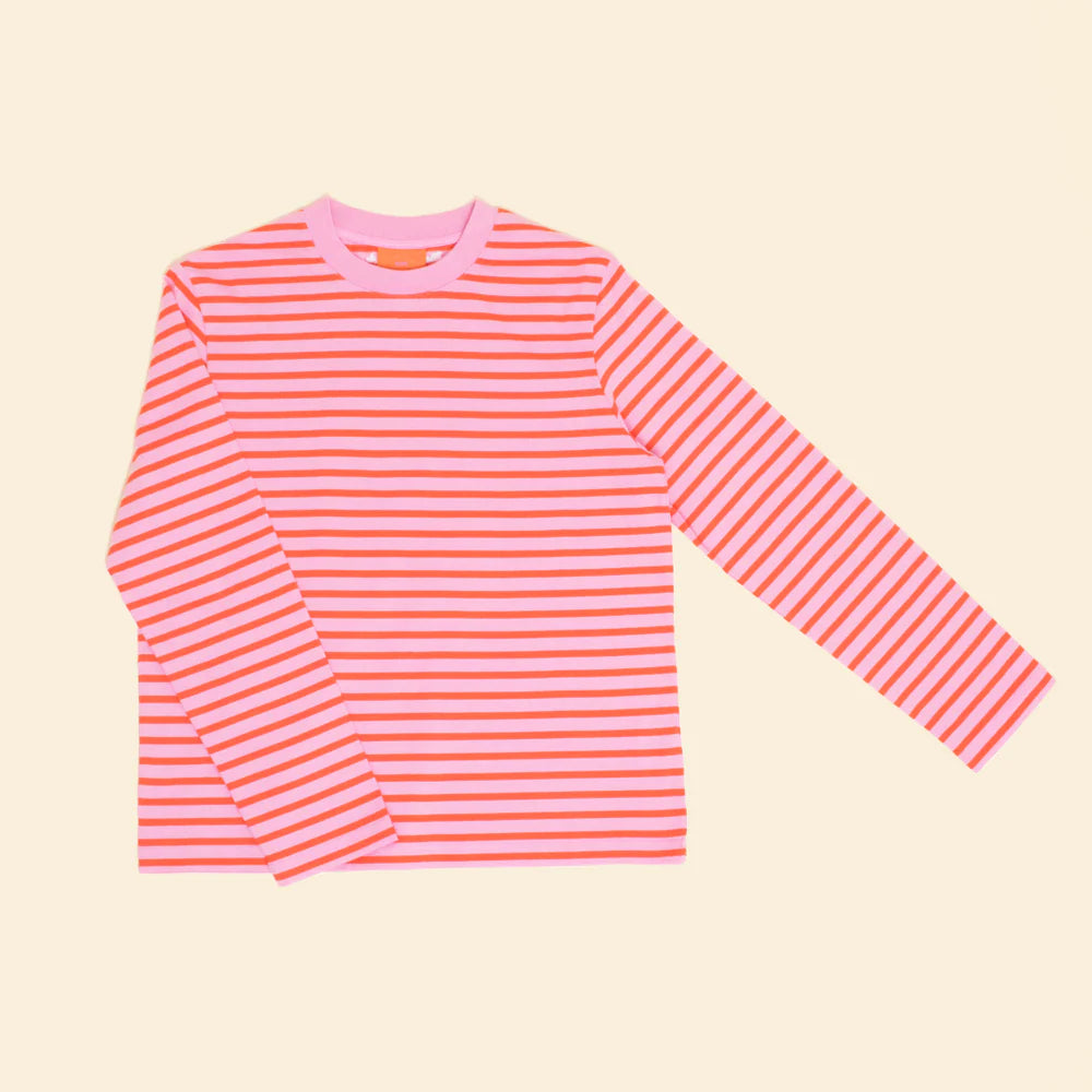 Langarmshirt Gestreift aus Bio-Baumwolle in Pink/Rot