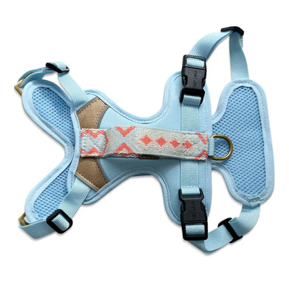 Handgemachtes Premium Hundegeschirr Gepolstert Blau/Koralle von Hey Lana Ansicht Rücken, erhältlich bei fiffi&muschi - Hundeladen/Concept Store Köln