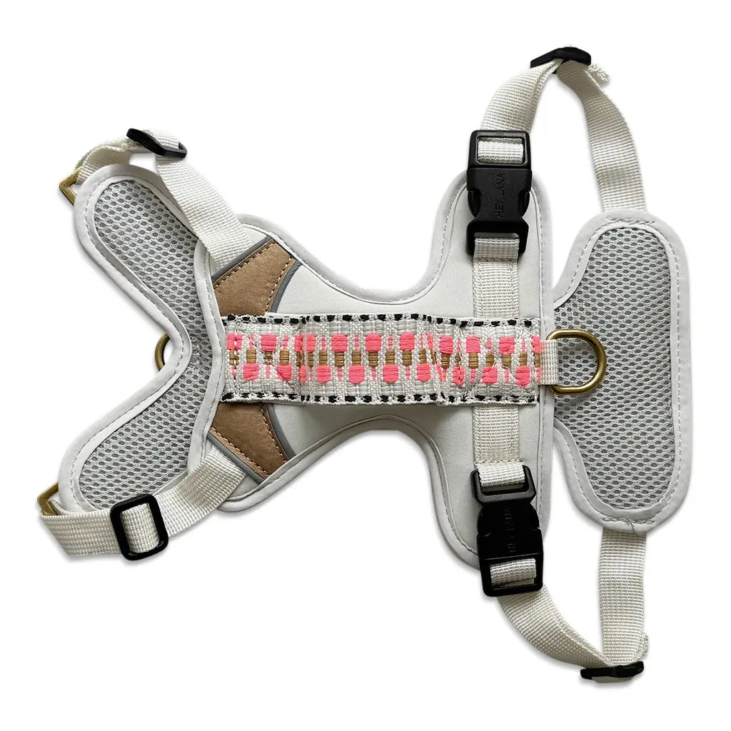 Handgemachtes Premium Hundegeschirr Gepolstert Grau/Pink von Hey Lana Ansicht Rücken, erhältlich bei fiffi&muschi - Hundeladen/Concept Store Köln