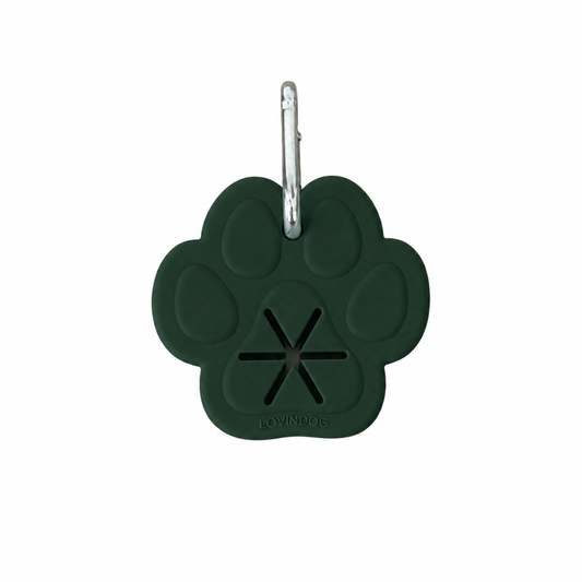Kotbeutelhalter in Pfotenform in Darkgreen von LOVIN'DOG mit Karabiner