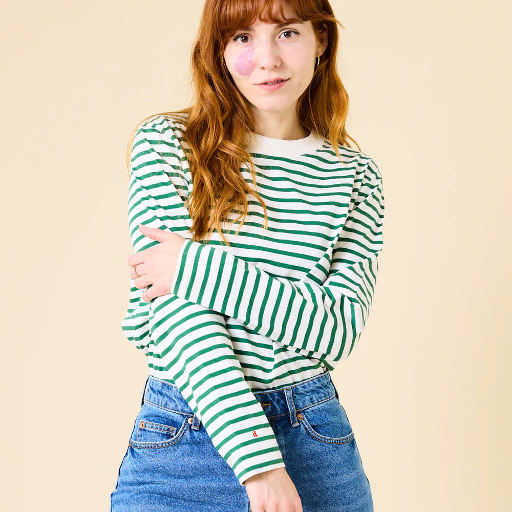 Langarmshirt Gestreift aus Bio-Baumwolle in Bordeaux/Off-White