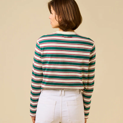 Langarmshirt Gestreift aus Bio-Baumwolle in Dunkelgrün/Bordeaux