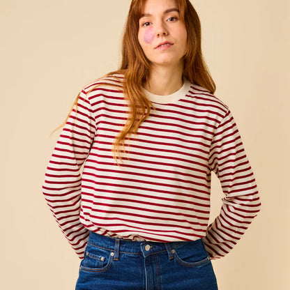 Langarmshirt Gestreift aus Bio-Baumwolle in Bordeaux/Off-White