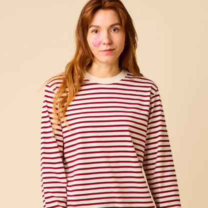Langarmshirt Gestreift aus Bio-Baumwolle in Bordeaux/Off-White