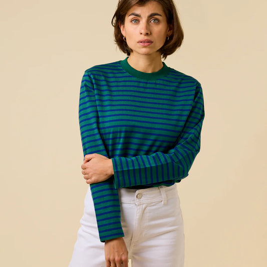 Langarmshirt Gestreift aus Bio-Baumwolle in Dunkelgrün/Blau