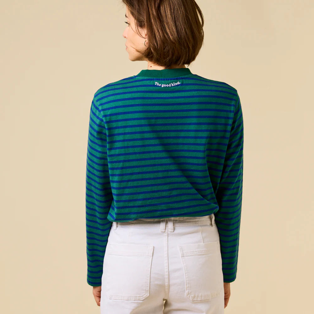Langarmshirt Gestreift aus Bio-Baumwolle in Dunkelgrün/Blau