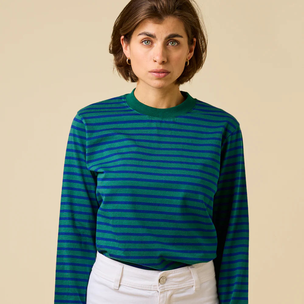Langarmshirt Gestreift aus Bio-Baumwolle in Dunkelgrün/Blau