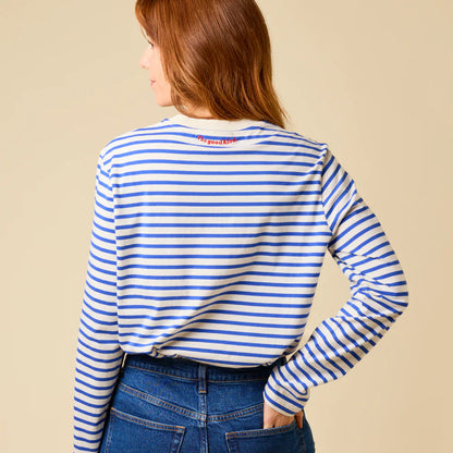Langarmshirt Gestreift aus Bio-Baumwolle in Königsblau/Off-White