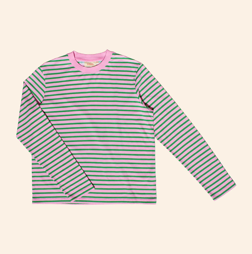 Langarmshirt Gestreift aus Bio-Baumwolle in Pink/Grün