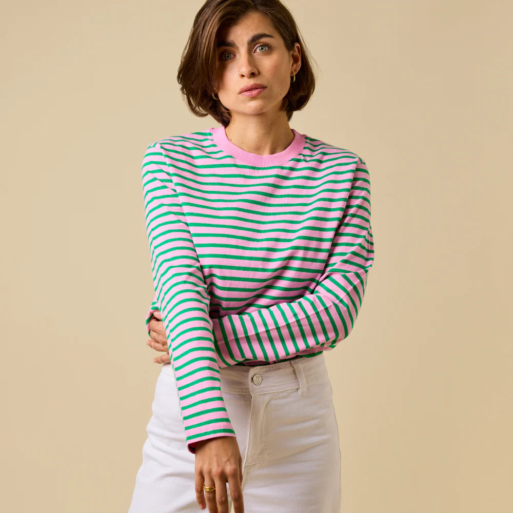 Langarmshirt Gestreift aus Bio-Baumwolle in Pink/Grün