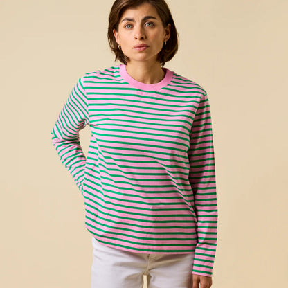 Langarmshirt Gestreift aus Bio-Baumwolle in Pink/Grün