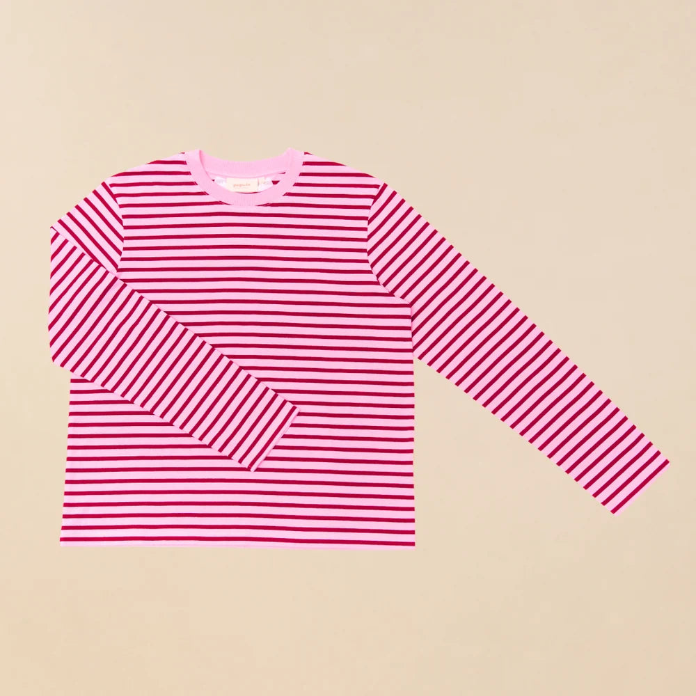 Gestreiftes Bio-Langarmshirt in Pink und Bordeaux ungetragen