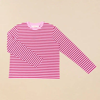 Gestreiftes Bio-Langarmshirt in Pink und Bordeaux ungetragen