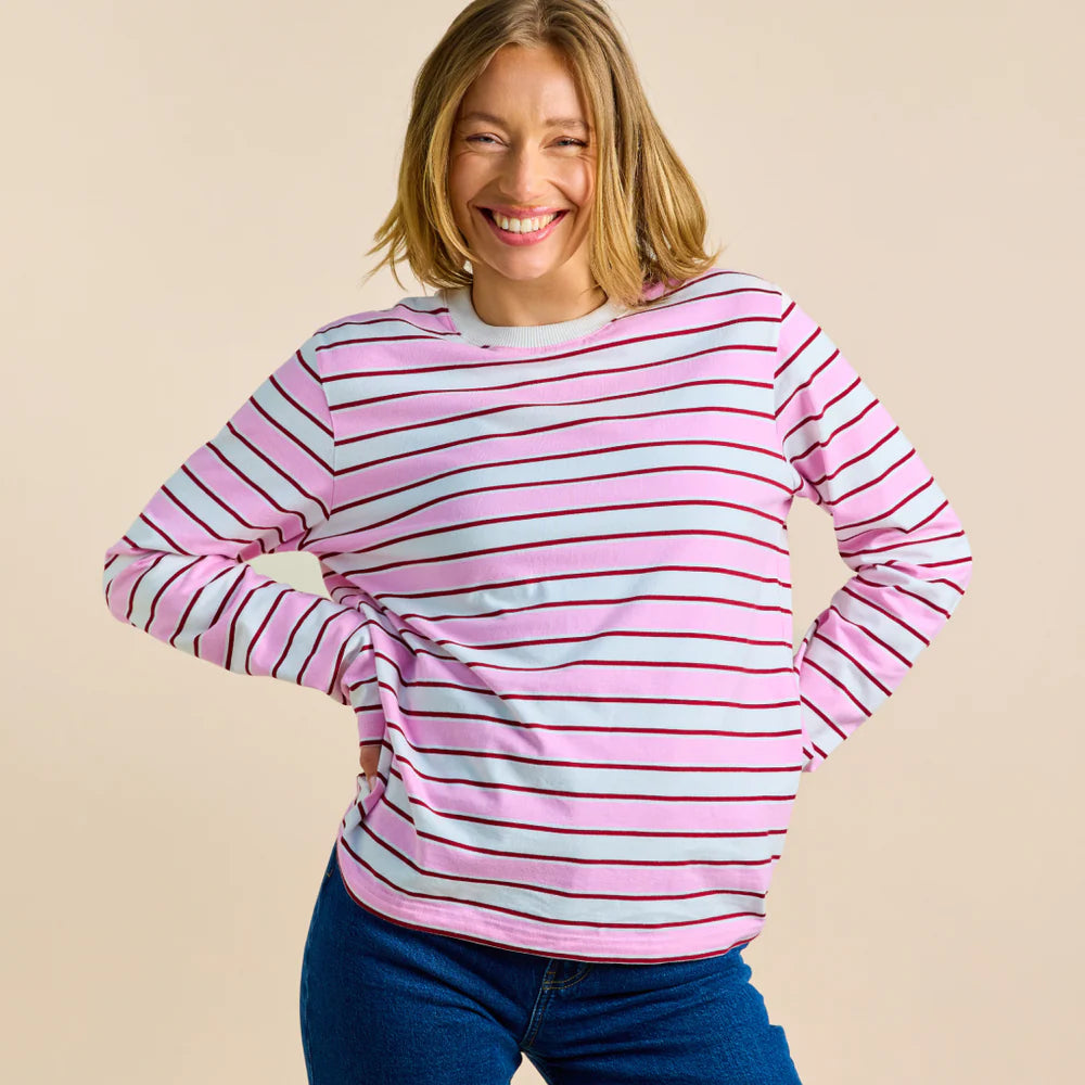 Langarmshirt Gestreift aus Bio-Baumwolle in Weiß/Pink