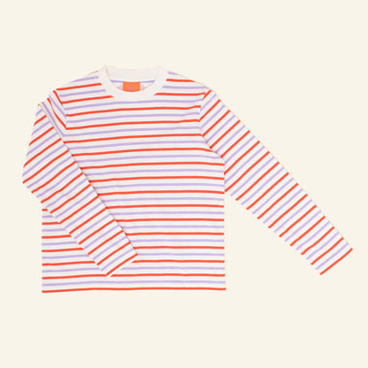 Langarmshirt Gestreift aus Bio-Baumwolle in Lila/Rot/Weiß