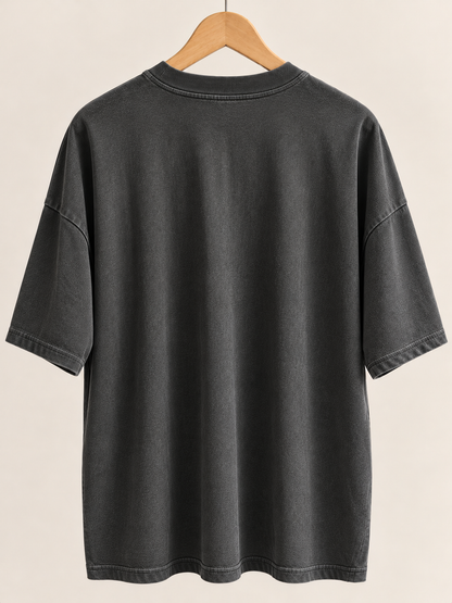Oversized Unisex T-Shirt von fiffi&muschi in verwaschenem Vintage Black – Rückansicht mit lockerem Schnitt