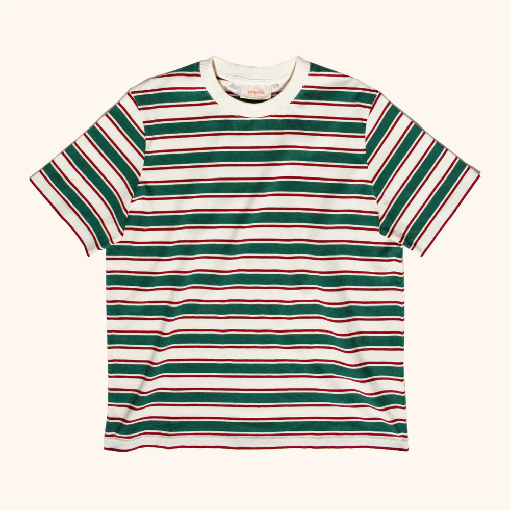 T-Shirt Gestreift aus Bio-Baumwolle in Dunkelgrün/Bordeaux