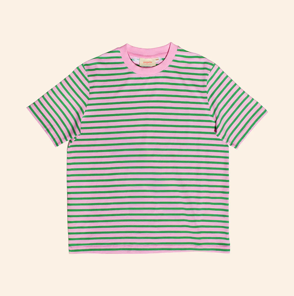 T-Shirt Gestreift aus Bio-Baumwolle in Pink/Grün