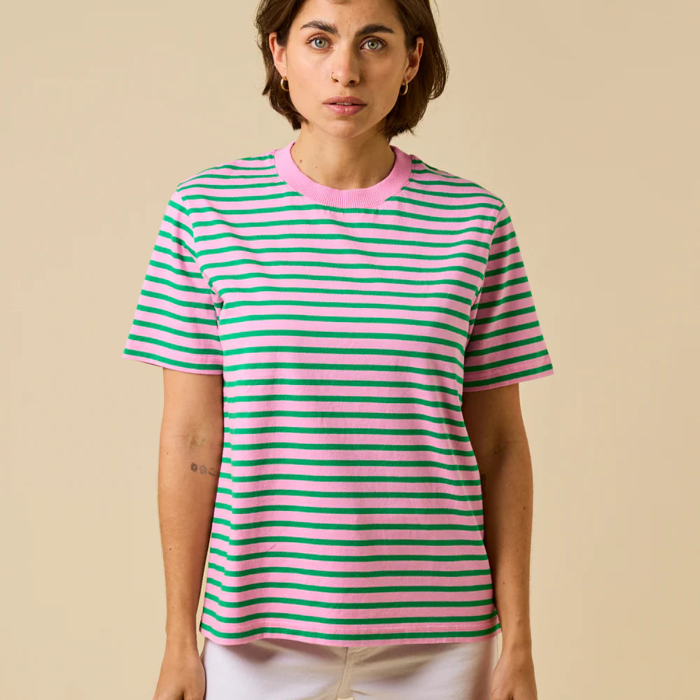 T-Shirt Gestreift aus Bio-Baumwolle in Pink/Grün